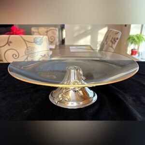 🔥🔥🔥Vintage Oneida 24K Gold Electroplate Crystal Cake Plater